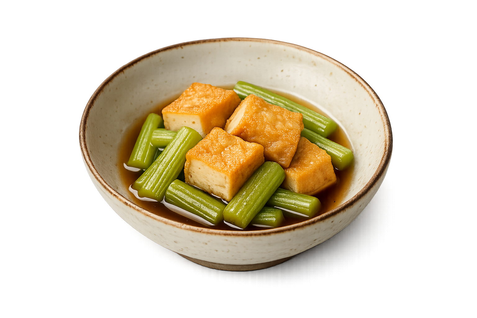 Fuki to Atsuage no Nimono — Pestwurzstiele und frittierter Tofu, sanft in Dashi geschmort