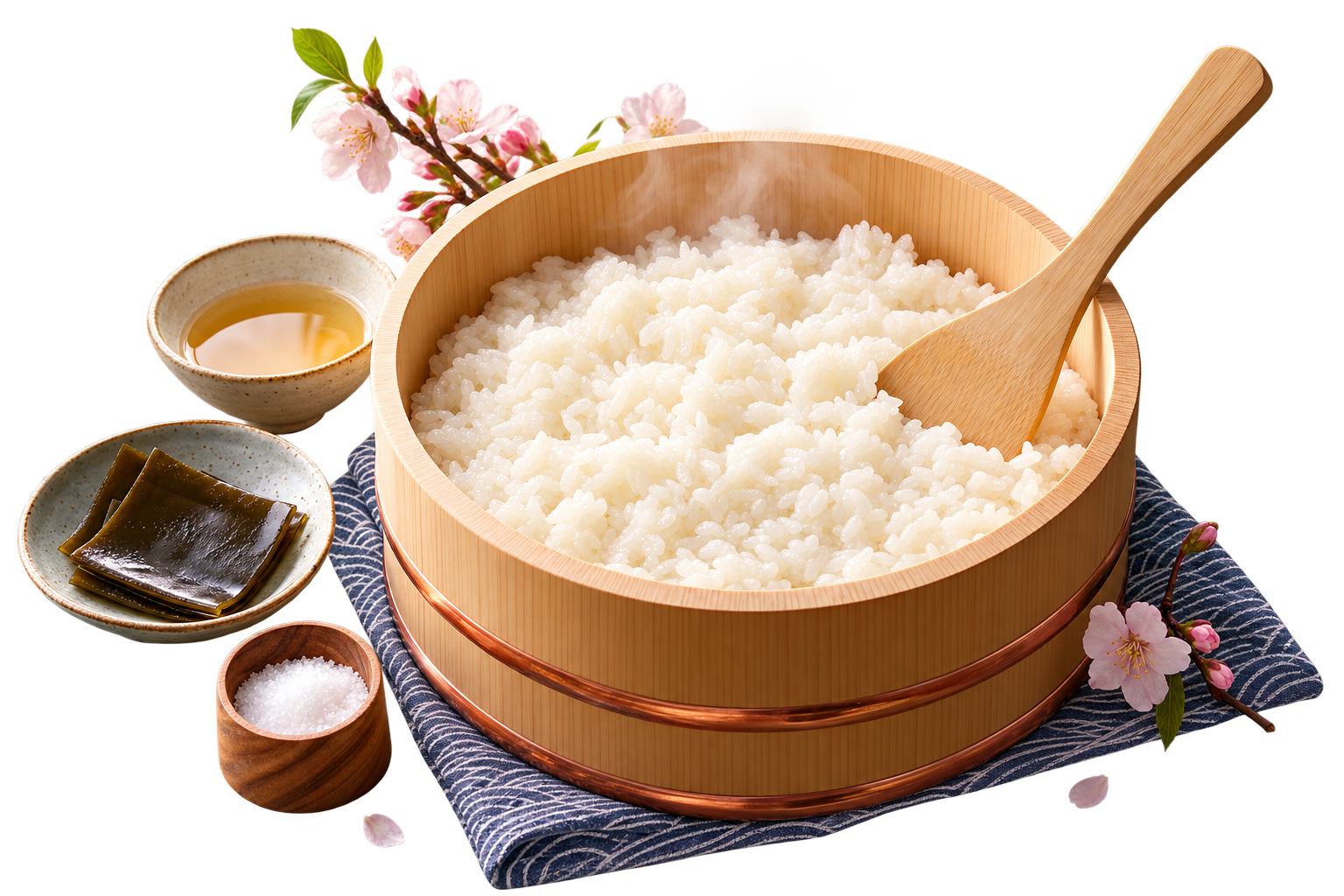 Sumeshi — Gewürzter Sushi-Reis mit Kombu — glänzend, körnig, handwarm
